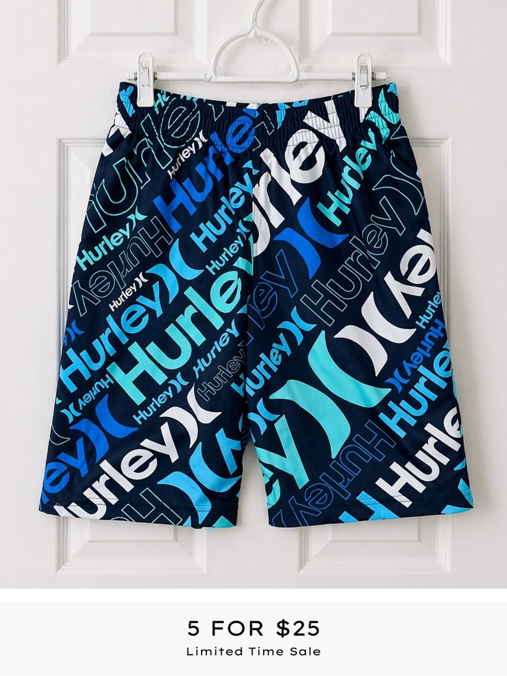 Boys Hurley Active Shorts Size 14 Blue Logo Print Athletic Shorts